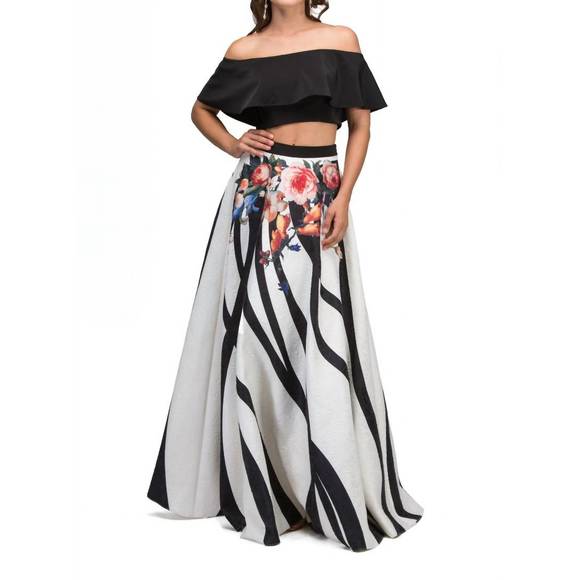 NEW LUCCI LU 2pc floral print gown in black/print